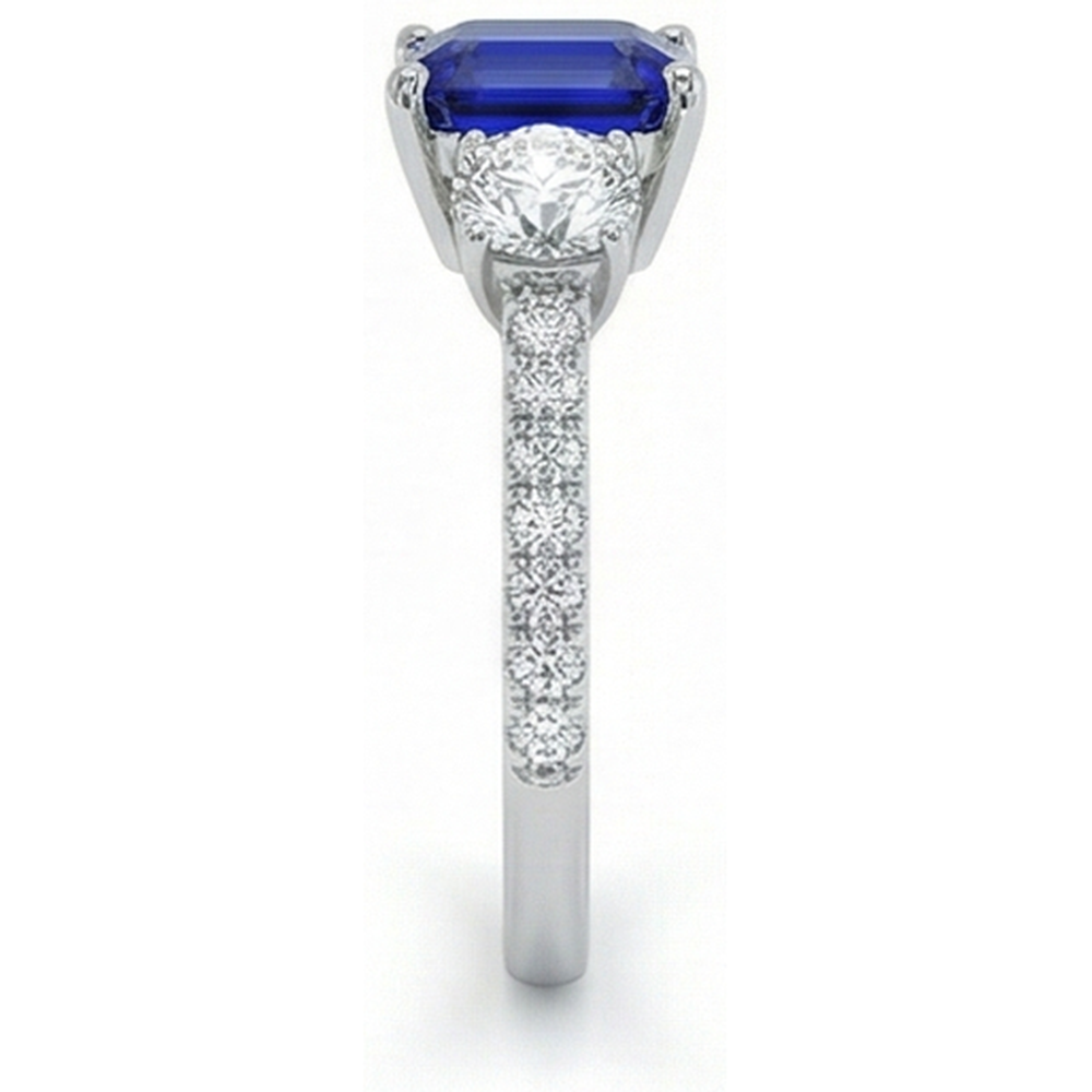 Emerald Blue Sapphire 3 Stone Style Ring With Accents 7 Ct Gold 14K