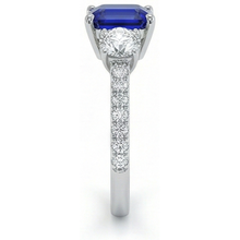 Emerald Blue Sapphire 3 Stone Style Ring With Accents 7 Ct Gold 14K