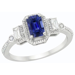Emerald Blue Sapphire Wedding Ring Gold Tapered Shank 2.50 Carats 14K