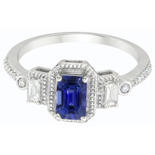 Emerald Blue Sapphire Wedding Ring Gold Tapered Shank 2.50 Carats 14K