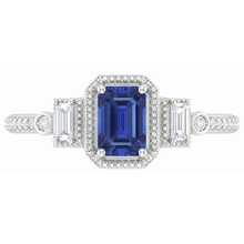 Emerald Blue Sapphire Wedding Ring Gold Tapered Shank 2.50 Carats 14K