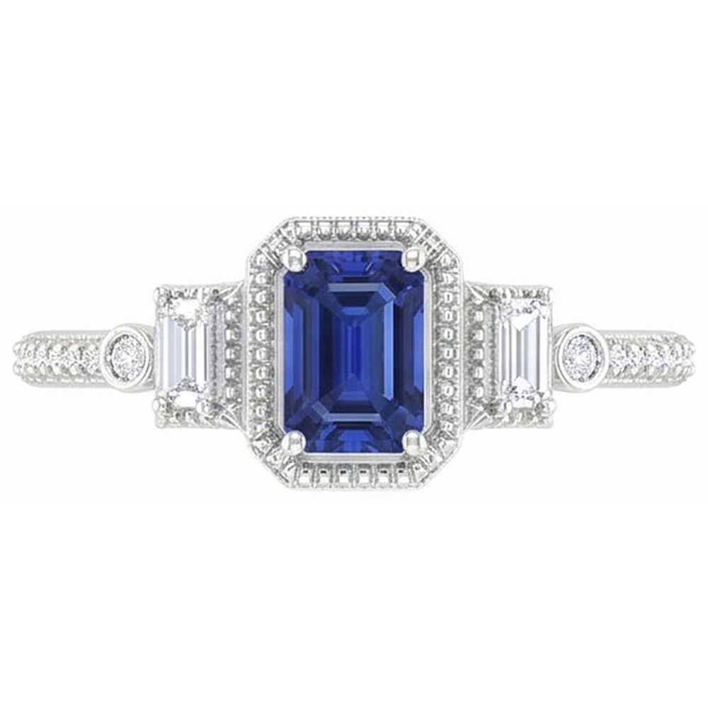 Emerald Blue Sapphire Wedding Ring Gold Tapered Shank 2.50 Carats 14K