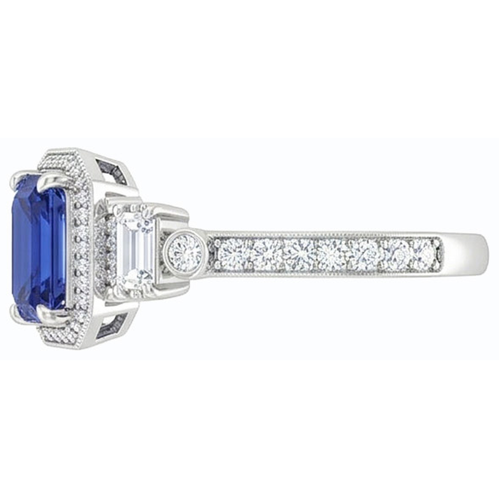 Emerald Blue Sapphire Wedding Ring Gold Tapered Shank 2.50 Carats 14K