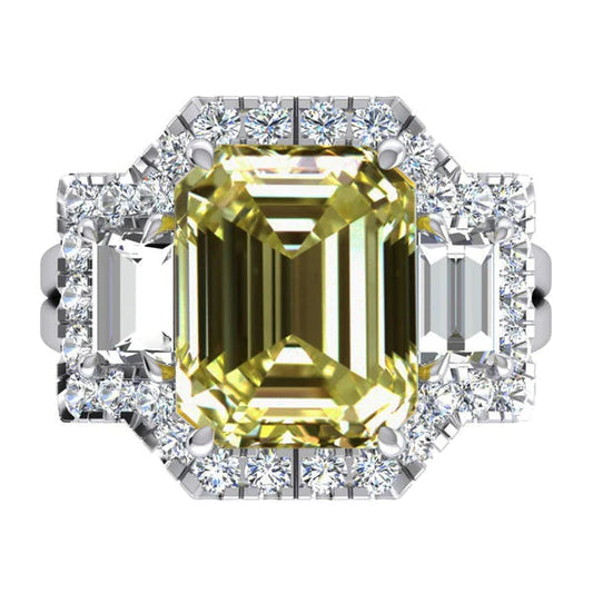 Emerald Canary Yellow Real Diamond Engagement Ring