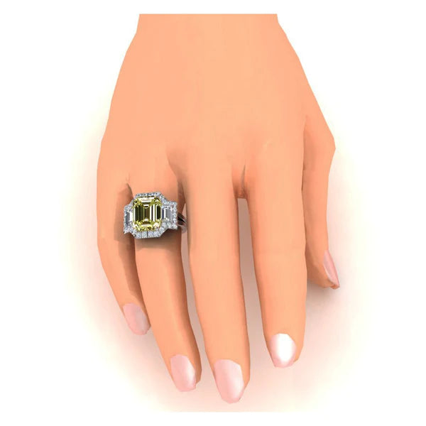 Emerald Canary Yellow Real Diamond Engagement Ring