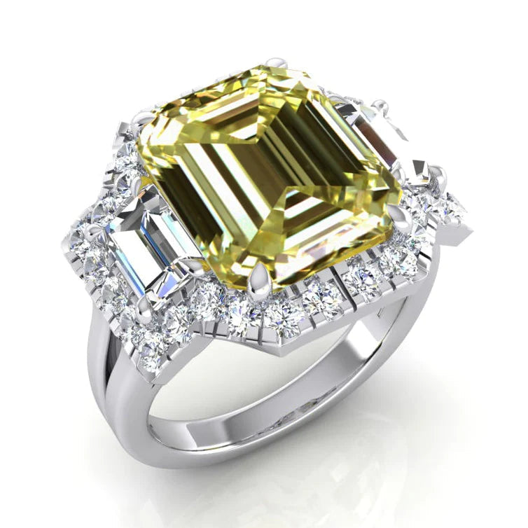 Emerald Canary Yellow Real Diamond Engagement Ring