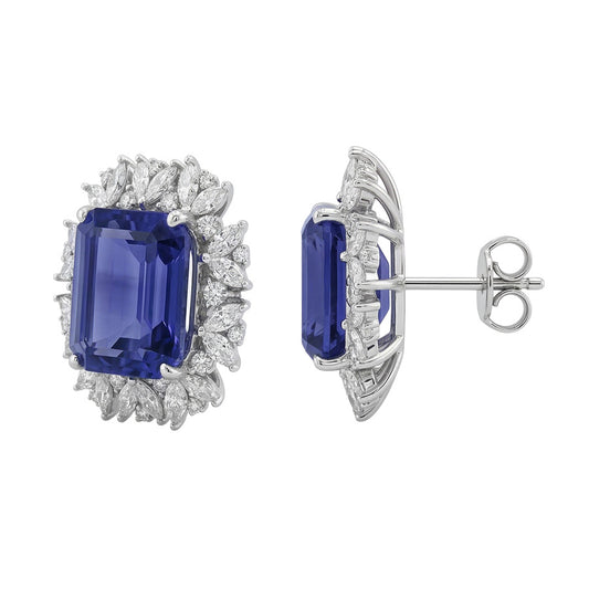 Emerald Ceylon Sapphire Marquise Natural Earth Mined Diamonds 10 Ct Stud Earring