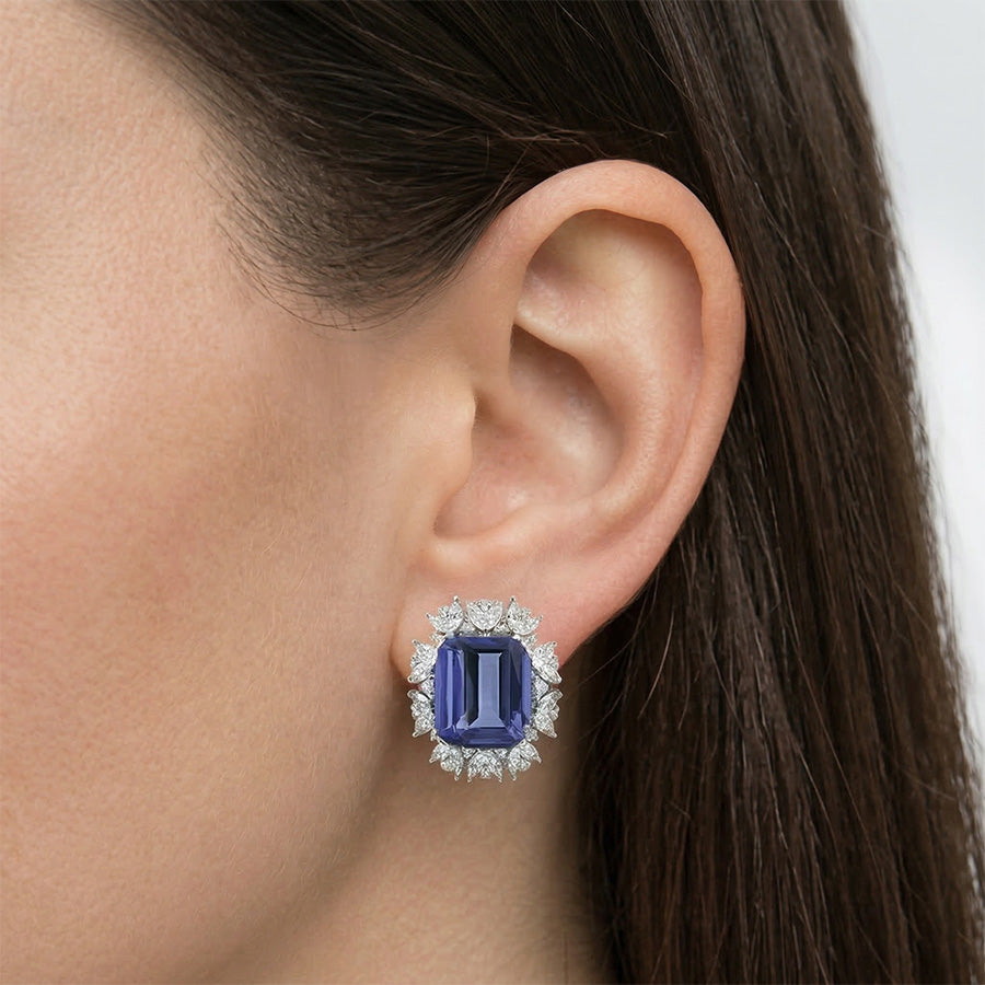Emerald Ceylon Sapphire Marquise Natural Earth Mined Diamonds 10 Ct Stud Earring