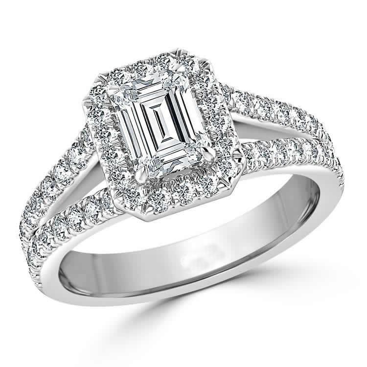 Emerald Cut 2.70 Carats Halo Real Diamond Engagement Ring 14K White Gold