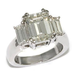 Emerald Cut 3 Stone Genuine Diamond Engagement Ring 4.50 Carats White Gold 14K