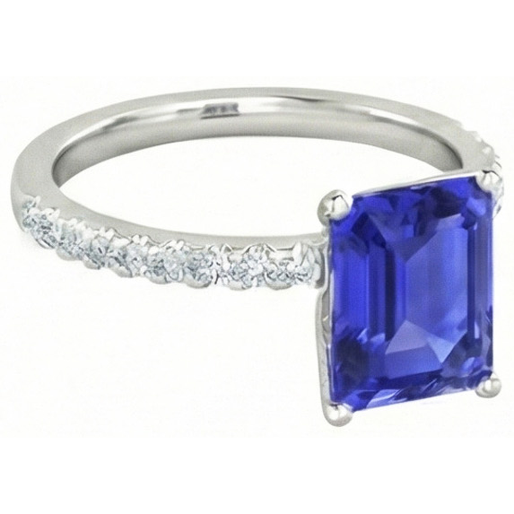 Emerald Cut And Round Cut 2.70 Ct Ceylon Sapphire Natural Earth Mined DIAMOND ( NOT LAB GROWN )s Ring Gold