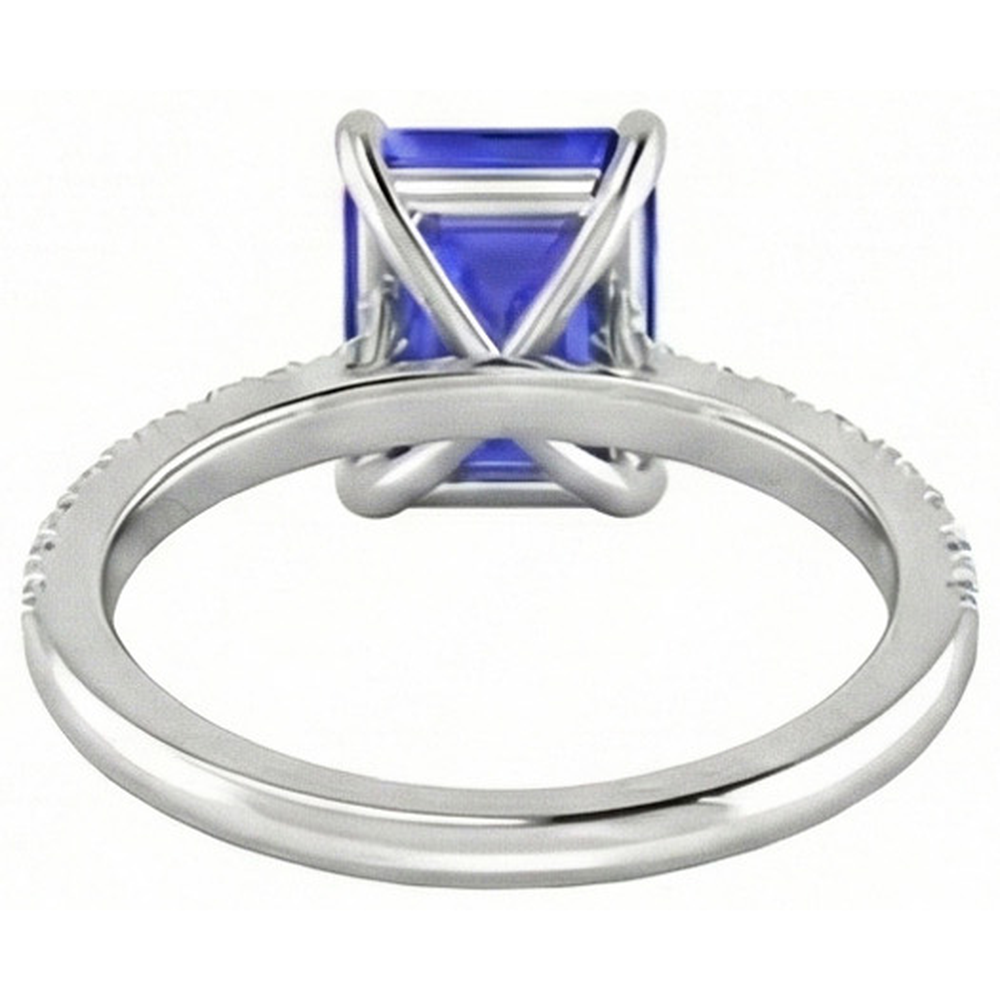 Emerald Cut And Round Cut 2.70 Ct Ceylon Sapphire Natural Earth Mined DIAMOND ( NOT LAB GROWN )s Ring Gold