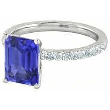 Emerald Cut And Round Cut 2.70 Ct Ceylon Sapphire Natural Earth Mined DIAMOND ( NOT LAB GROWN )s Ring Gold