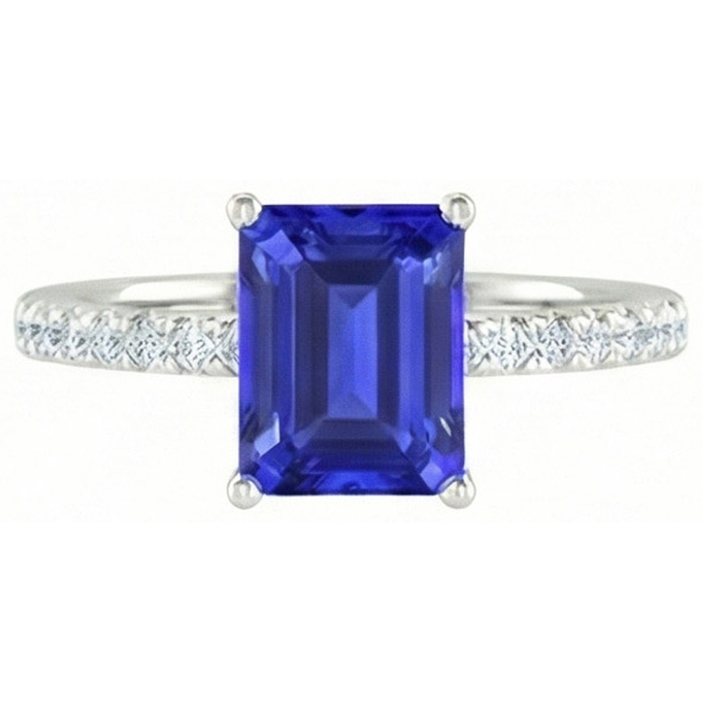 Emerald Cut And Round Cut 2.70 Ct Ceylon Sapphire Natural Earth Mined DIAMOND ( NOT LAB GROWN )s Ring Gold
