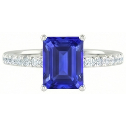 Emerald Cut And Round Cut 2.70 Ct Ceylon Sapphire Natural Earth Mined DIAMOND ( NOT LAB GROWN )s Ring Gold