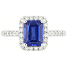 Emerald Cut Blue Sapphire Halo Ring with Natural Earth Mined Diamond 4.25 Carats