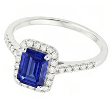 Emerald Cut Blue Sapphire Halo Ring with Natural Earth Mined Diamond 4.25 Carats