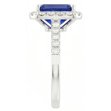 Emerald Cut Blue Sapphire Halo Ring with Natural Earth Mined Diamond 4.25 Carats