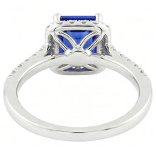 Emerald Cut Blue Sapphire Halo Ring with Natural Earth Mined Diamond 4.25 Carats