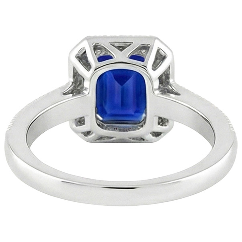 Emerald Cut Blue Sapphire Natural Earth Mined DIAMOND ( NOT LAB GROWN ) Engagement Ring 2.20 Carats Gold 14K