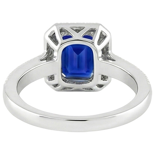 Emerald Cut Blue Sapphire Natural Earth Mined DIAMOND ( NOT LAB GROWN ) Engagement Ring 2.20 Carats Gold 14K