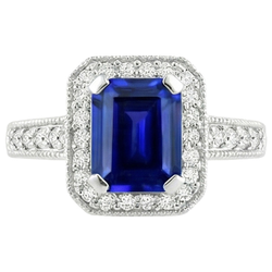 Emerald Cut Blue Sapphire Natural Earth Mined DIAMOND ( NOT LAB GROWN ) Engagement Ring 2.20 Carats Gold 14K