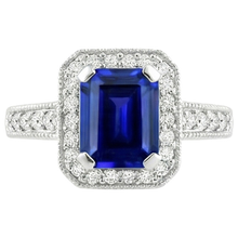 Emerald Cut Blue Sapphire Natural Earth Mined DIAMOND ( NOT LAB GROWN ) Engagement Ring 2.20 Carats Gold 14K