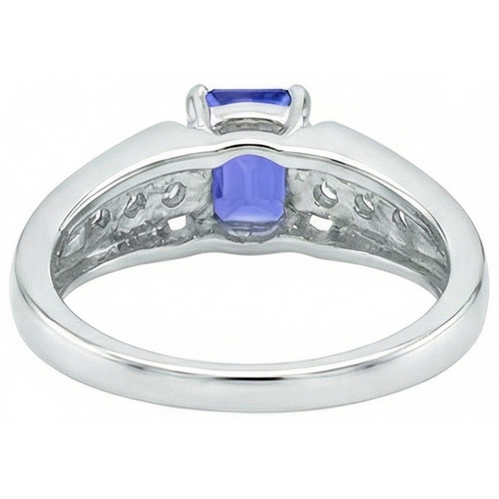 Emerald Cut Ceylon Sapphire With Round Natural Earth Mined DIAMOND ( NOT LAB GROWN )s 1.30 Ct Ring