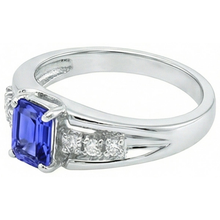 Emerald Cut Ceylon Sapphire With Round Natural Earth Mined DIAMOND ( NOT LAB GROWN )s 1.30 Ct Ring