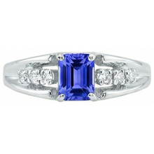 Emerald Cut Ceylon Sapphire With Round Natural Earth Mined DIAMOND ( NOT LAB GROWN )s 1.30 Ct Ring