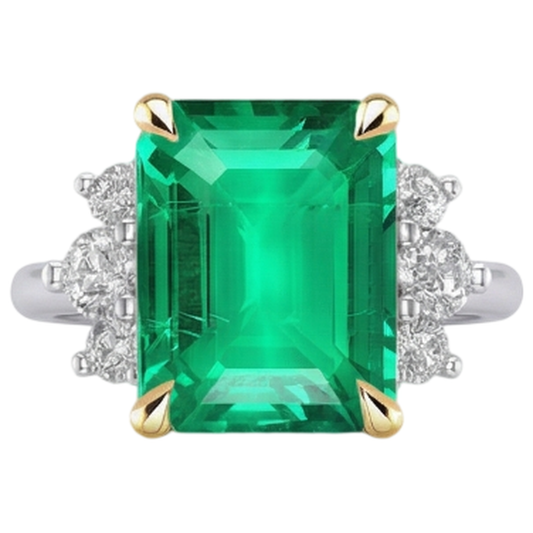 Handcrafted Fine Emerald Colored Stone Ring 4 ct – front view