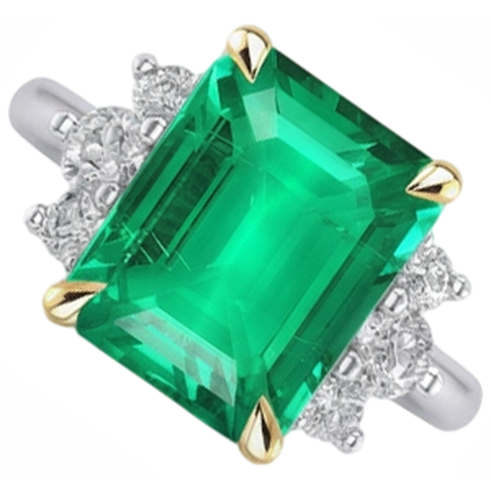 Step Cut Fine Emerald ring in Two-Tone 14K Gold – side view
