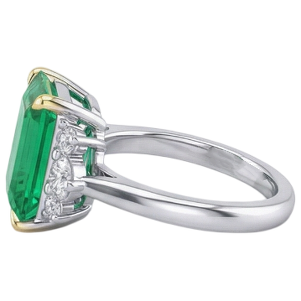 Step Cut Fine Emerald ring in Two-Tone 14K Gold – angle view
