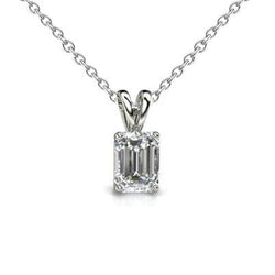 Emerald Cut Genuine Diamond Lady Necklace Pendant 2 Carats White Gold 14K