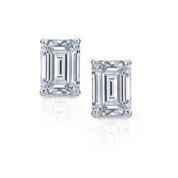 Emerald Cut Genuine Diamond Women Stud Earrings White Gold 2 Carats