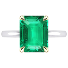 Emerald Emerald Cut Gemstone Ring in Two-Tone 14K Gold – front view