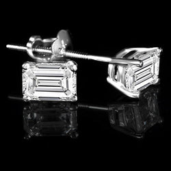 Emerald Cut Natural Diamond 2 Ct Stud Earring White Gold 14K Jewelry