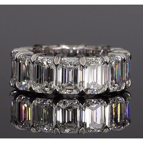 Emerald Cut Natural Diamond Eternity Band 11.20 Carats White Gold Jewelry