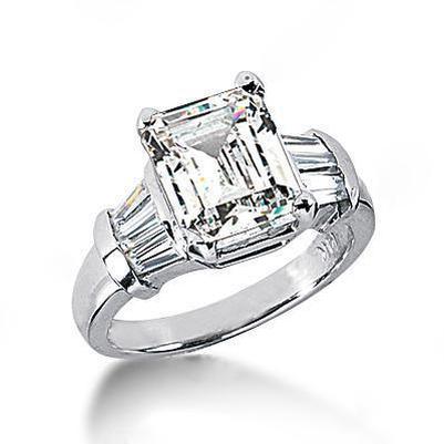 Emerald Cut Original Diamonds Ring 3.51 Ct. Gold Three Stone Jewelry