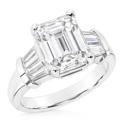 Emerald Cut Original Natural Earth Mined Diamonds Ring 3.51 Ct. Gold Three Stone Jewellery
