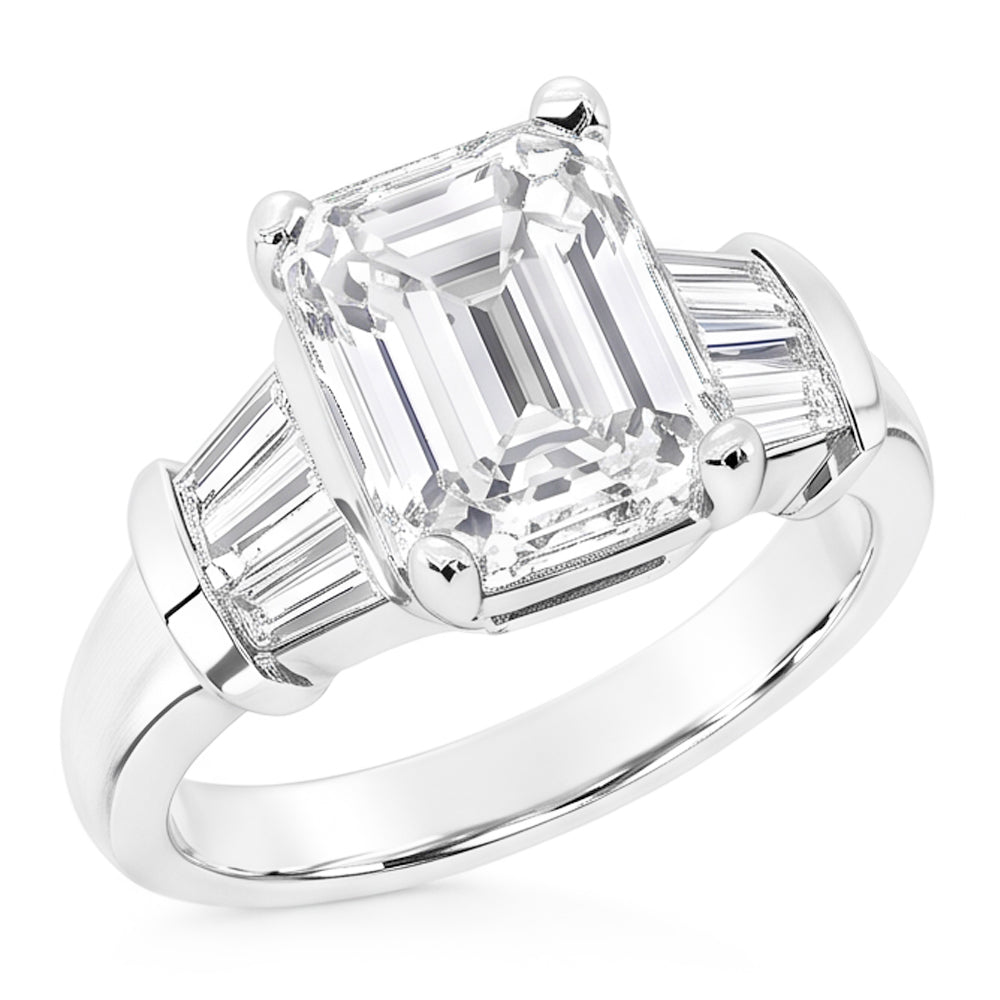 Emerald Cut Original Natural Earth Mined Diamonds Ring 3.51 Ct. Gold Three Stone Jewellery