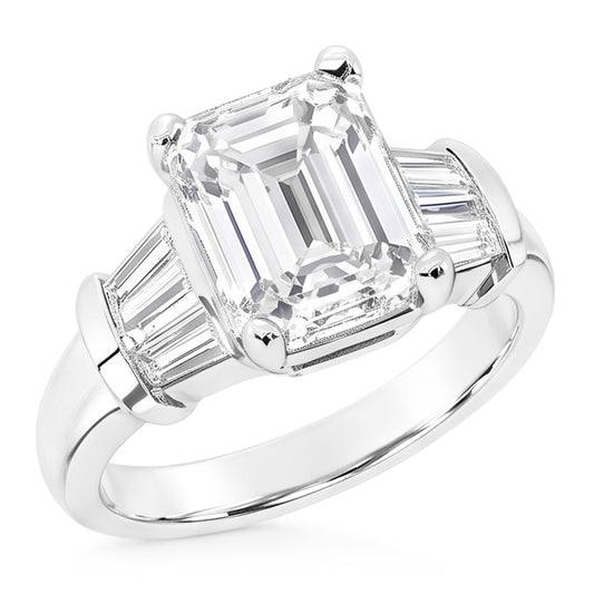 Emerald Cut Original Natural Earth Mined Diamonds Ring 3.51 Ct. Gold Three Stone Jewellery