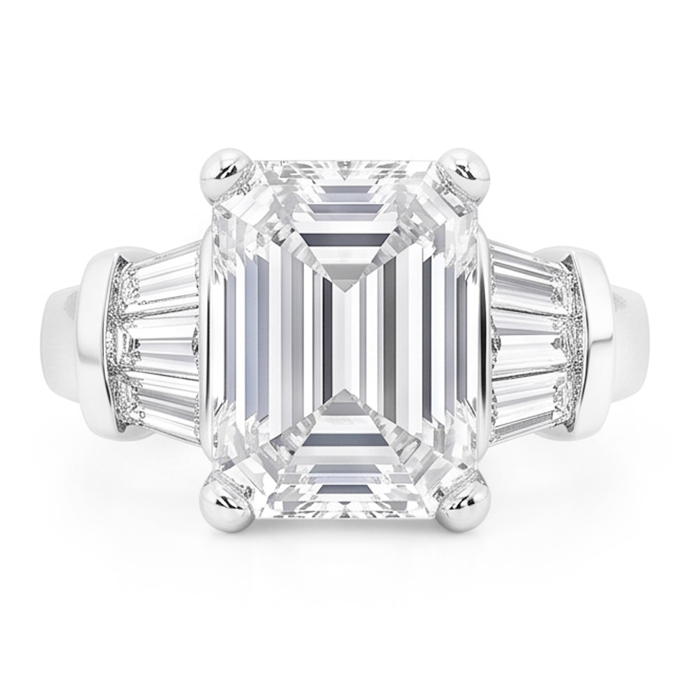 Emerald Cut Original Natural Earth Mined Diamonds Ring 3.51 Ct. Gold Three Stone Jewellery