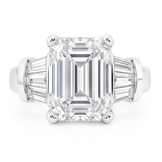 Emerald Cut Original Natural Earth Mined Diamonds Ring 3.51 Ct. Gold Three Stone Jewellery
