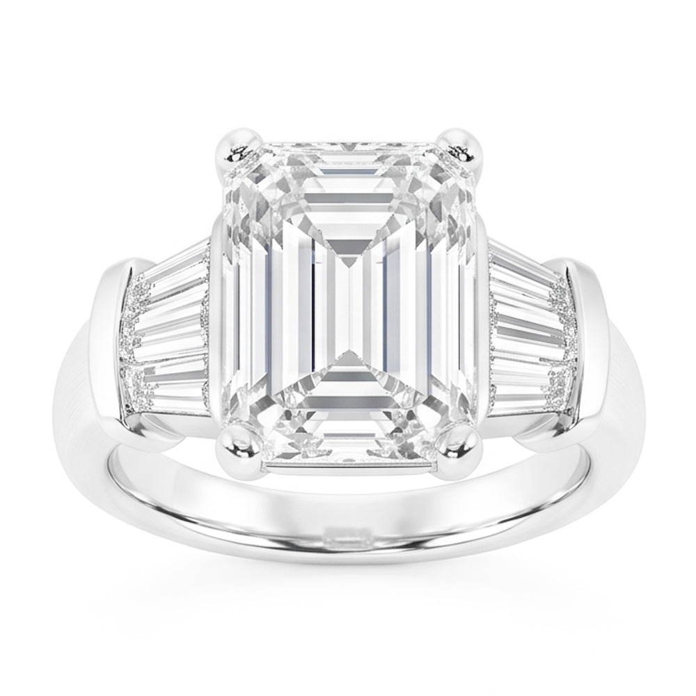 Emerald Cut Original Natural Earth Mined Diamonds Ring 3.51 Ct. Gold Three Stone Jewellery