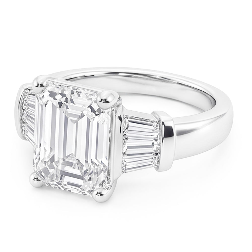 Emerald Cut Original Natural Earth Mined Diamonds Ring 3.51 Ct. Gold Three Stone Jewellery