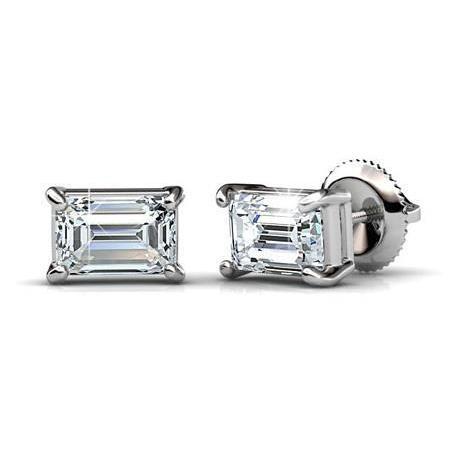 Emerald Cut Prong Set 4.50 Carats Natural Diamonds Studs Earrings White Gold