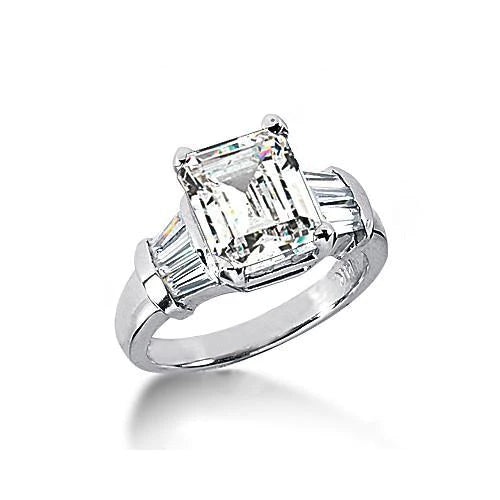 Emerald Cut Real Diamond 3 Ct. White Gold Three Stone Ring