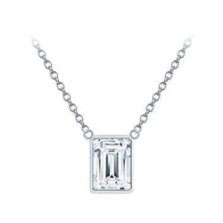 Emerald Cut Real Diamond Necklace Pendant 1 Carat White Gold 14K Jewelry