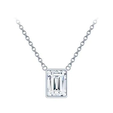 Emerald Cut Real Diamond Necklace Pendant 1 Carat White Gold 14K Jewelry
